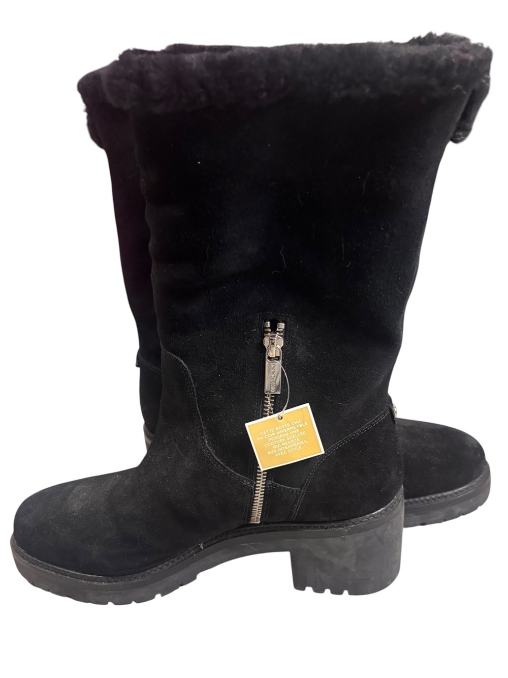 Michael Kors Black Suede Waterproof Fur Lined Mid Calf Boots Size 9.5